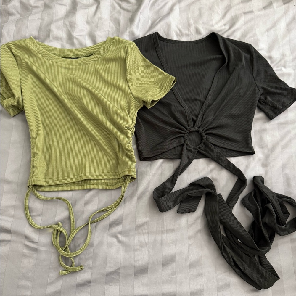 BUNDLE Olive Green and Black ribbed baby tee tops